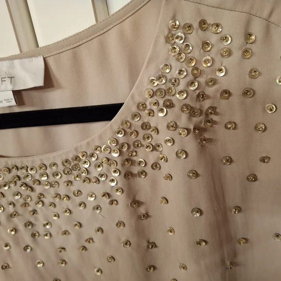 LOFT Tan  Embellished Short Sleeve Top - Picture 4 of 12